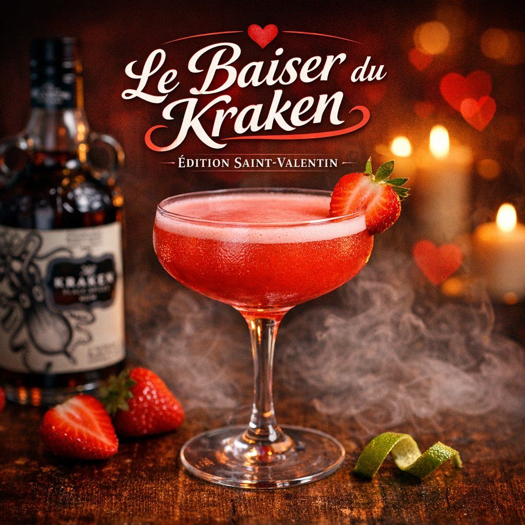 Cocktail Le Baiser du Kraken, édition Saint-Valentin, à Colmar
