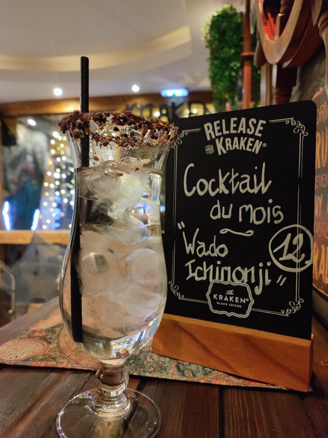 Cocktail du mois Wado Ichimonji au rhum Kraken Black Spiced, Colmar