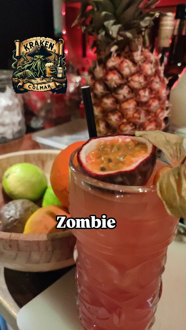 Cocktail Zombie en verre tiki au Kraken Colmar