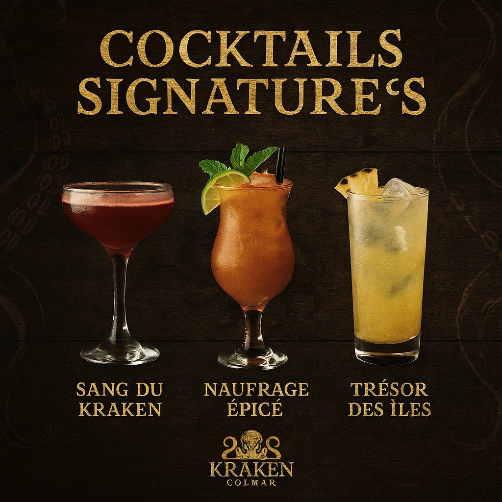 Cocktails signature du Kraken Colmar